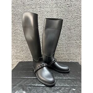 Givenchy‎ Eva Chain Pull On Rubber Rain Boots Black Womens Size 37 EU